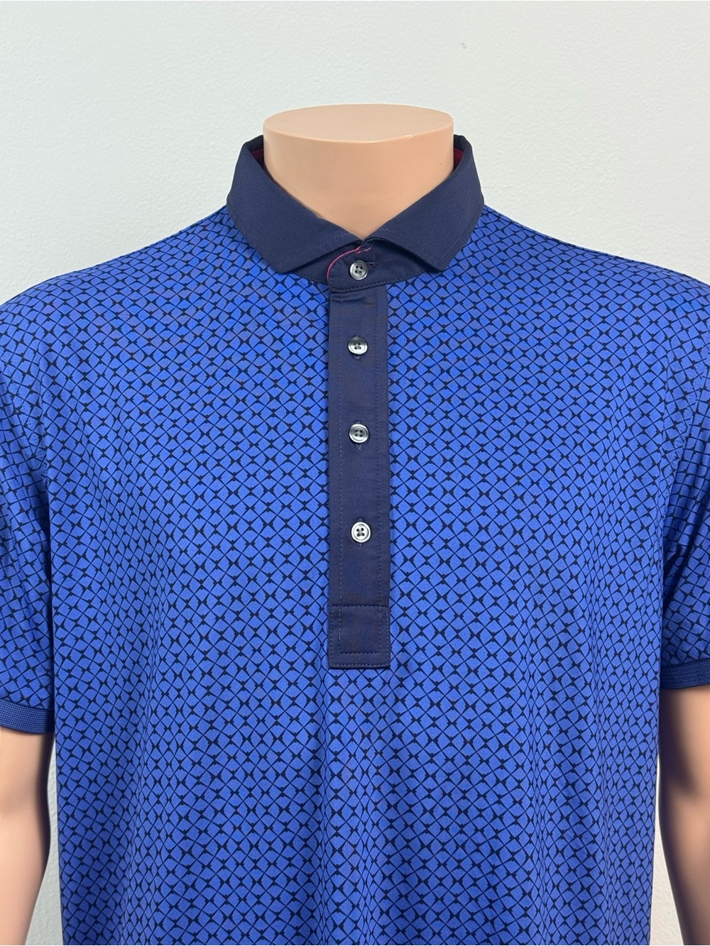 Greyson Men’s Polo Shirt L Blue Geometric Print Performance Golf Short Sleeve
